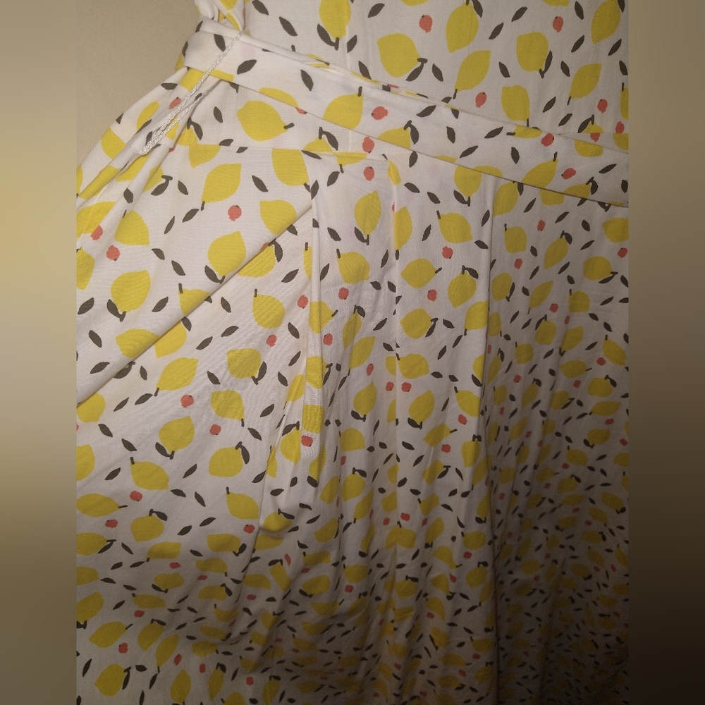 Boden White Lemon-Print Midi Dress with Yellow and Coral Accents - Picture 6 of 8